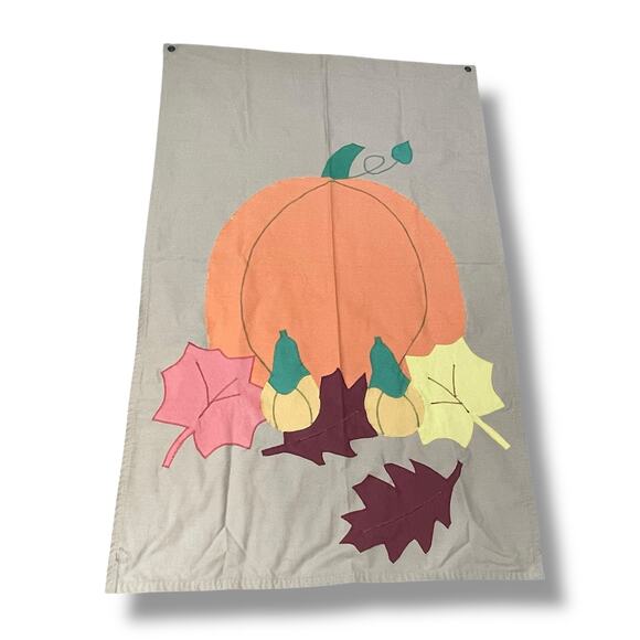 Fall Pumpkin Squash Leaves Flag Grommets House Outdoor Decor Vintage 54" x 35"W - Picture 3 of 13